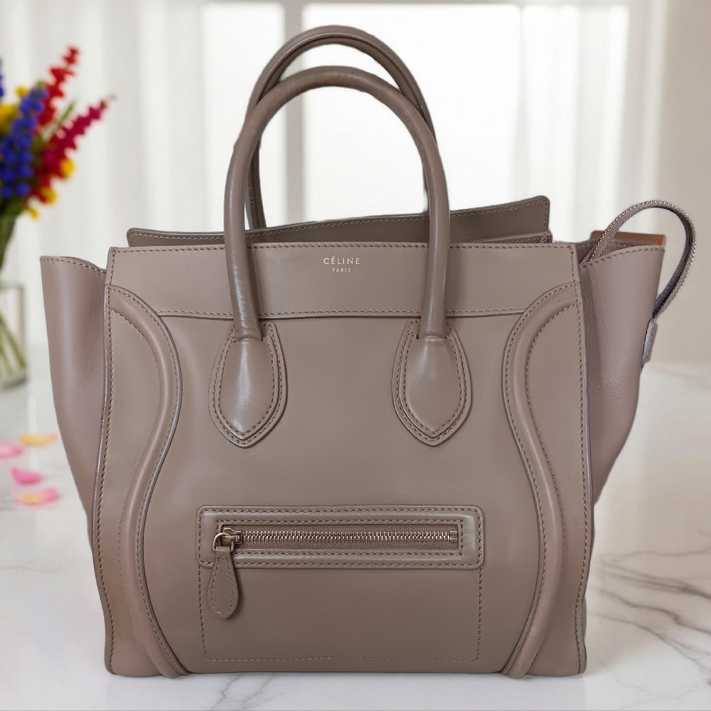 Celine Mini Luggage Tote Taupe Tan Brown Smooth Leather Handbag ✨ - Picture 5 of 16